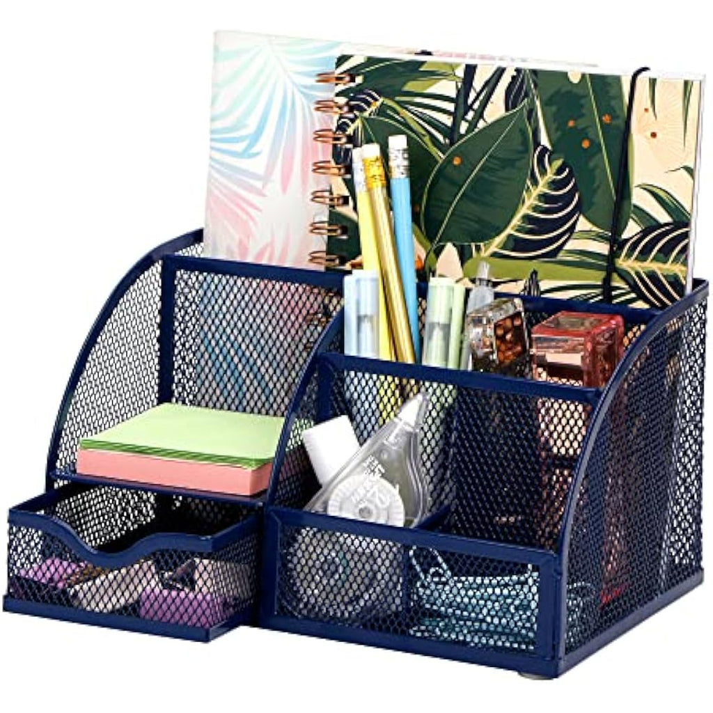 Exerz Mesh Desk Organiser – 7 Compartment Metal Office Tidy Caddy