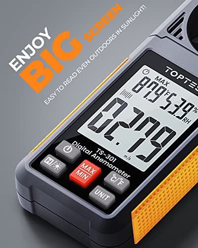 TopTes TS-301 Digital Anemometer - Handheld Wind Speed Meter with LCD