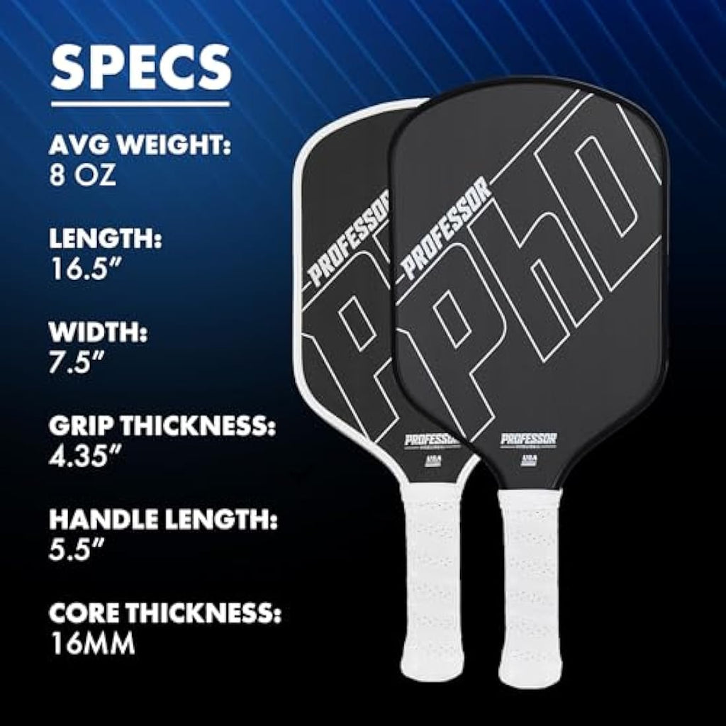 Professor PhD Raw Carbon Fiber Pickleball Paddle | 16mm T700 Core