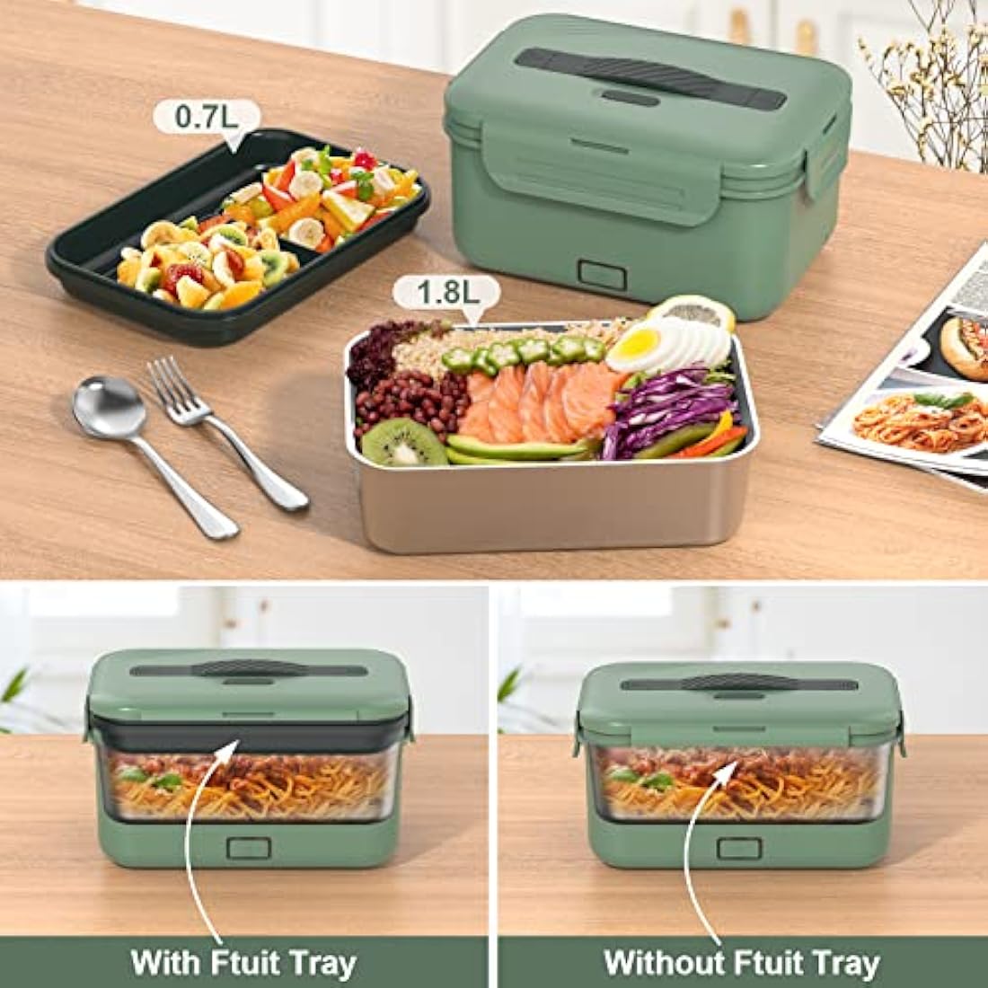 Vabaso 100W Electric Lunch Box | 1.8L Stainless Steel Food Warmer for Car & Home