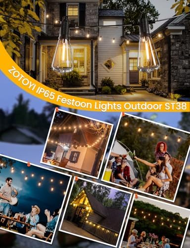ZOTOYI 120FT Outdoor Festoon Lights | 58 Shatterproof LED Bulbs | IP65