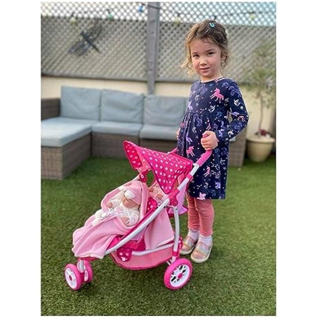 Roma Dotty Dolls Double Pram – Twin Toy Pushchair with Basket