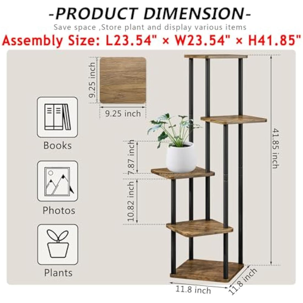 VASZOLA 5-Tier Pflanzenregal – Holz & Metall Blumenständer Schwarz