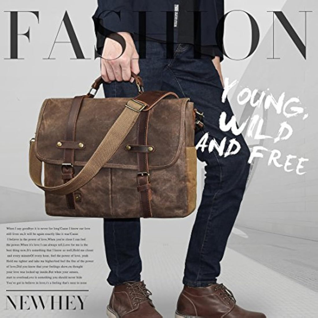 Mens 15.6 Laptop Messenger Bag – Waterproof Canvas Satchel