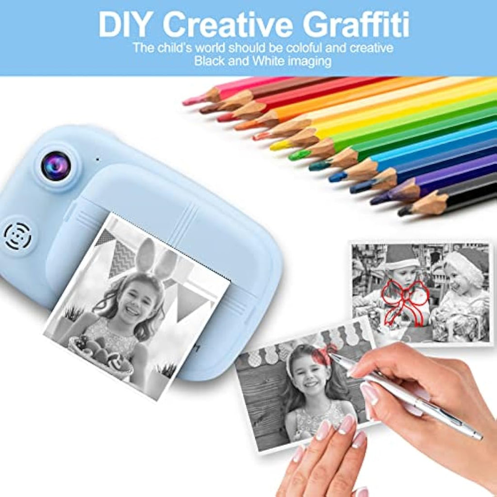GlobalCrown Kids Instant Print Camera | 1080p HD Video with 32GB Card