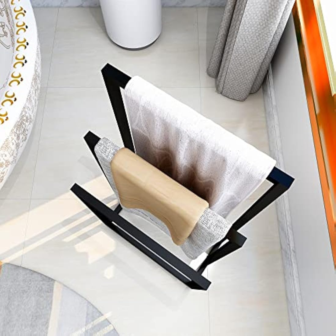 Jolof Store 3-Tier Freestanding Towel Rack – Black Steel Bathroom Stand