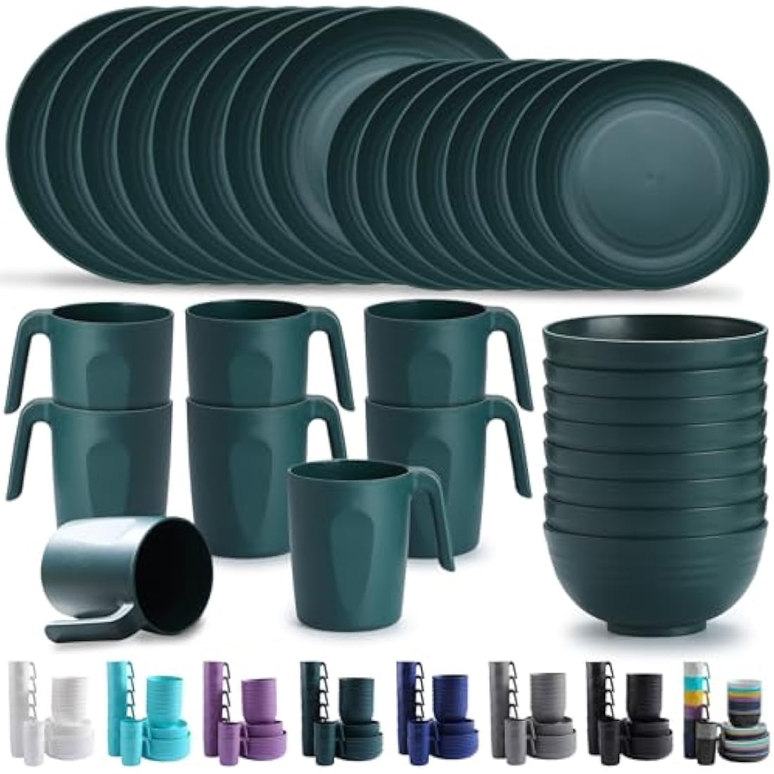 Kyraton 32-Piece Plastic Dinnerware Set | Unbreakable Camping Dishes for 8