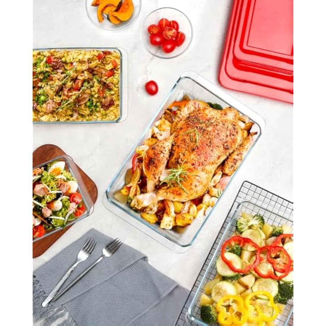 4-Piece Tempered Glass Baking Dish Set with Lids – Oven Safe
