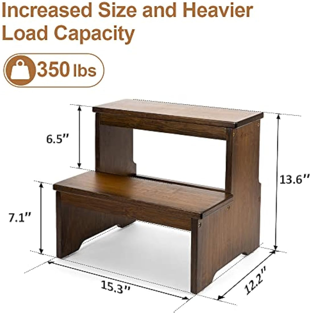 StrongTek Bamboo Two Step Stool | Heavy Duty 400 lbs Capacity Wooden Stairs