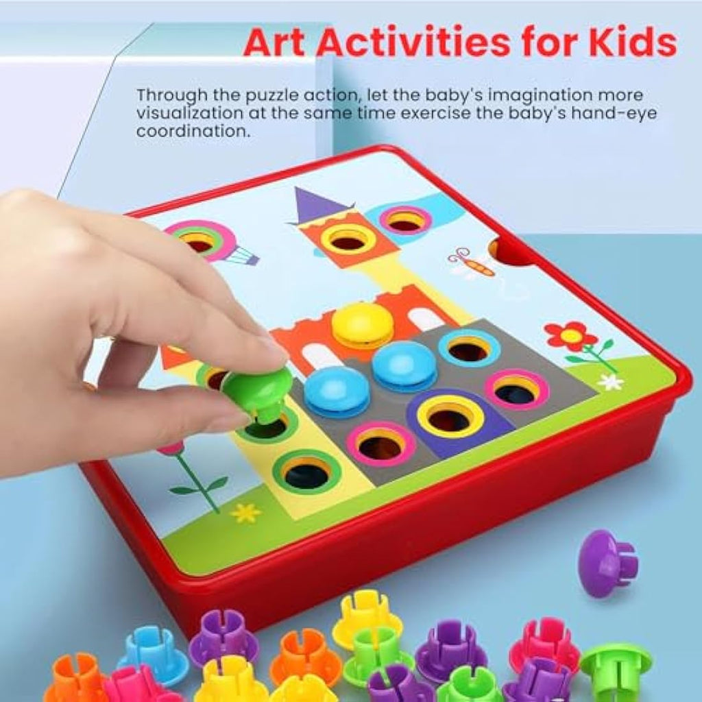 TINOTEEN Button Art Pegboard Puzzle - Toddler Color Learning Toy
