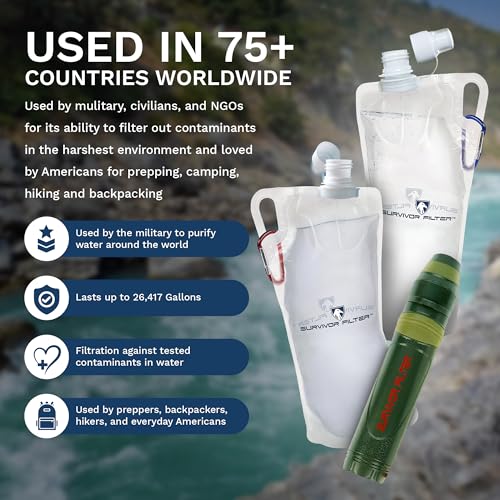 Survivor Filter Squeeze Kit | Portable Water Filter Straw with 1L Bottle