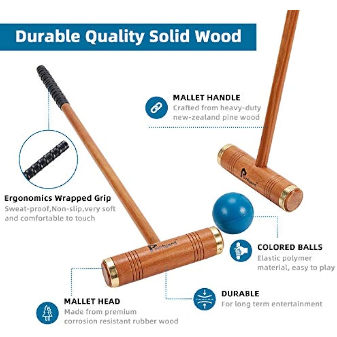 Pointyard 35" Six Player Croquet Set – Deluxe Rubber Wood Lawn Game