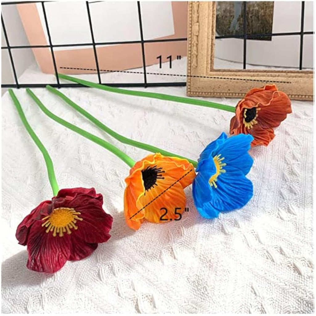 Artificial Poppy Flowers | 10 Stem UV-Resistant PU Bouquet - Red