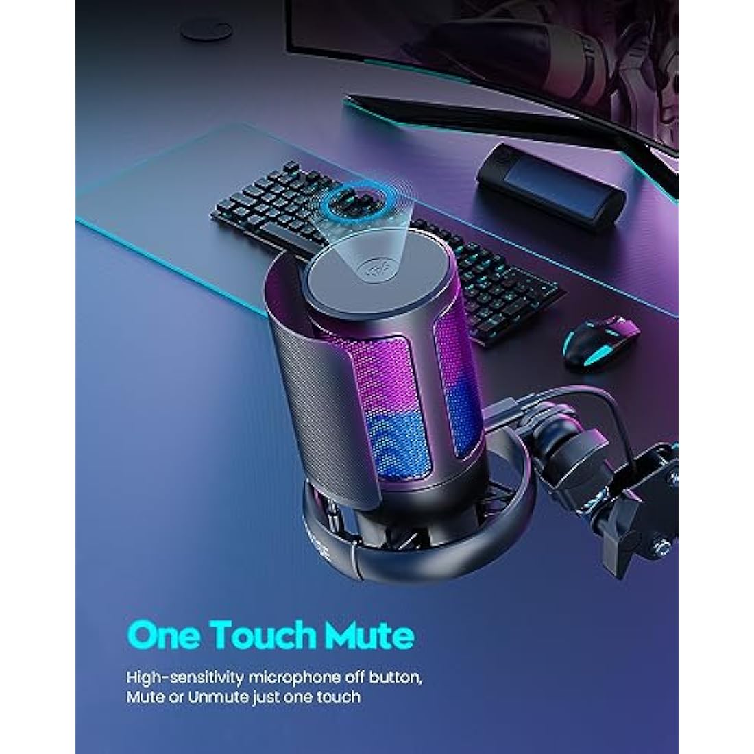 Jolof Store USB Gaming Microphone with Boom Arm – RGB Condenser Mic for PC