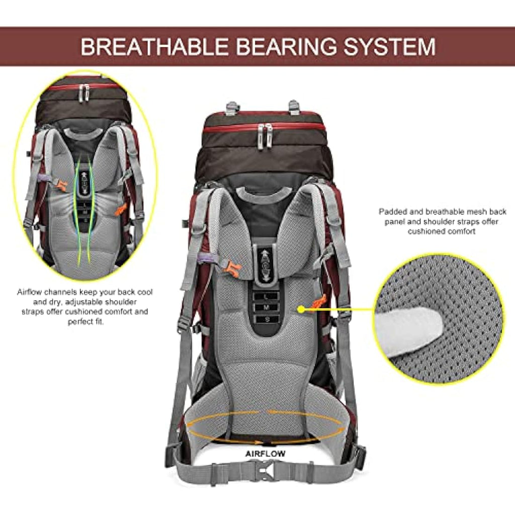 MOUNTAINTOP 80L Hiking Backpack – Waterproof Nylon Trekking Rucksack