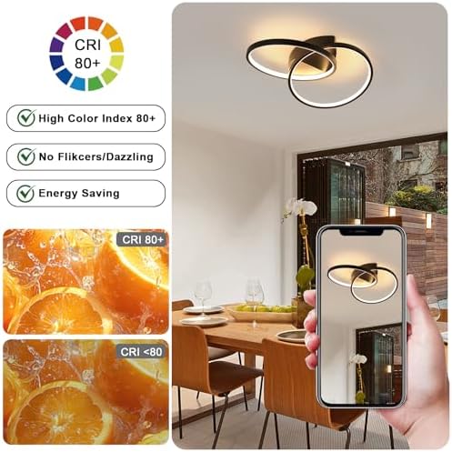 Dorlink Modern LED Ceiling Light – 33W Dual-Round Black Flush Mount, 3000K
