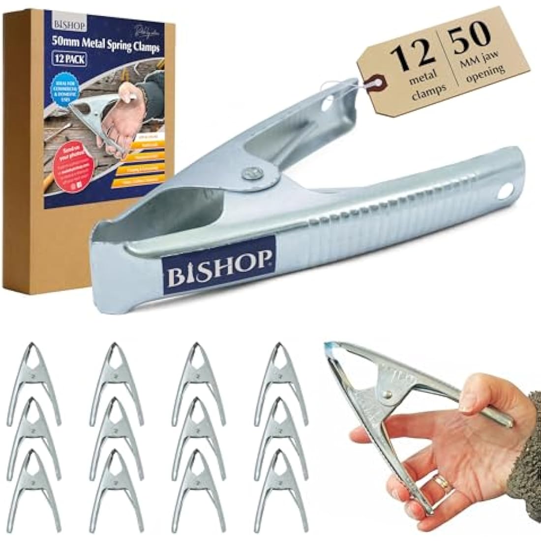 Bishop Metal Spring Clamps – Heavy Duty 160mm Steel Tarp Clips (12 Pack)