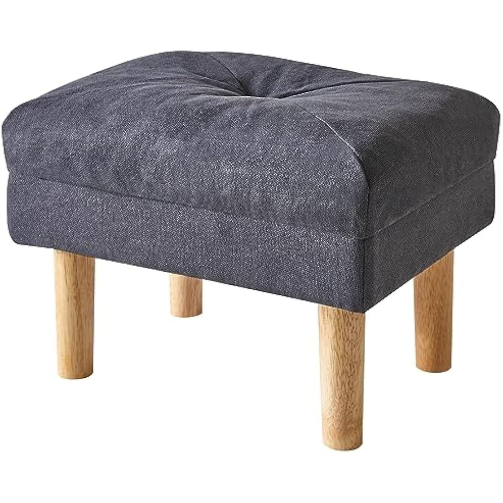 Small Ottoman Footstool – Padded Wooden Stool, Dark Grey