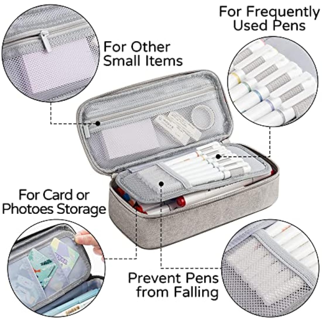 WEMATE Large Canvas Pencil Case | 5-Compartment High Capacity Pouch - Grey