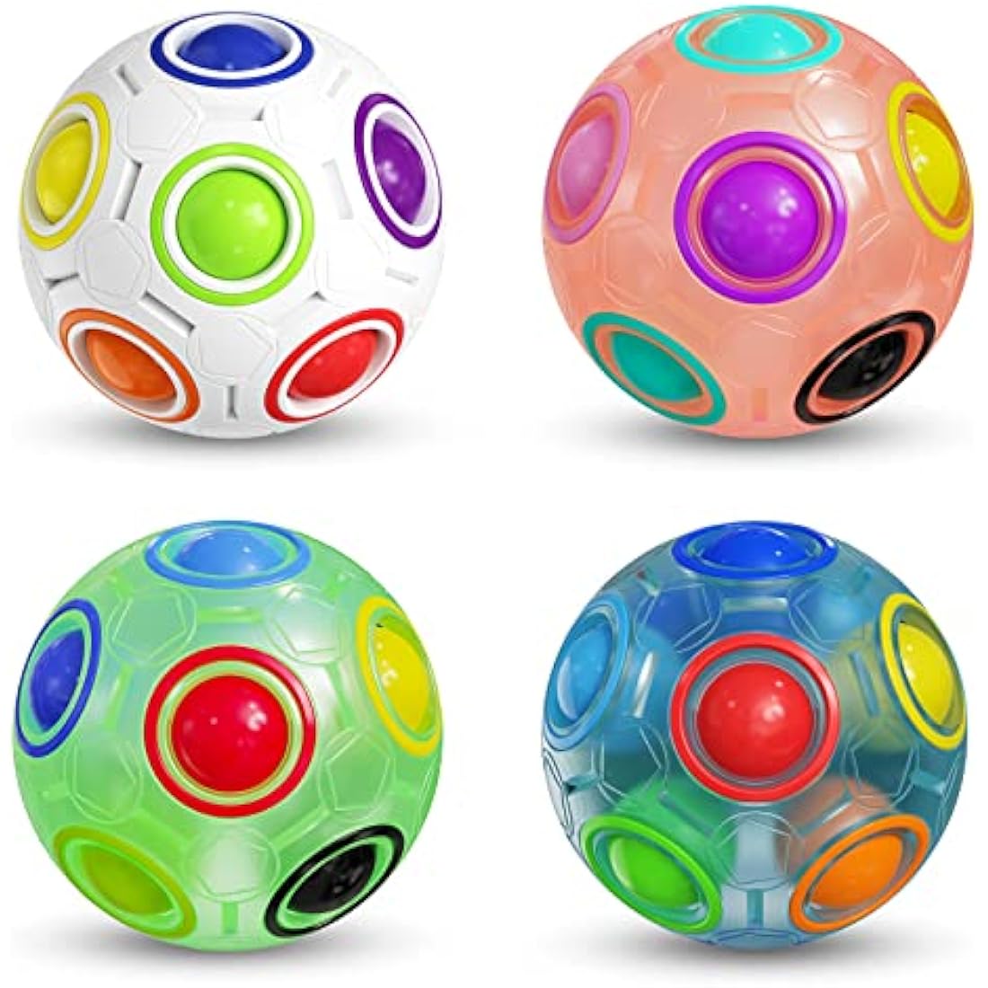ROXENDA Magic Rainbow Ball Puzzle 4-Pack – 12-Hole Fidget Brain Teaser