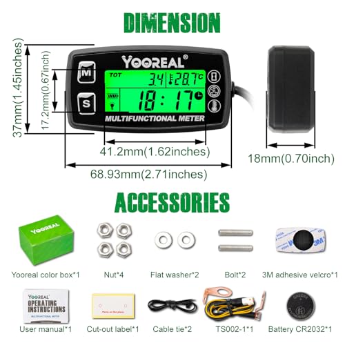 Yooreal Digital Engine Temperature Gauge | Tachometer & Hour Meter – IP67