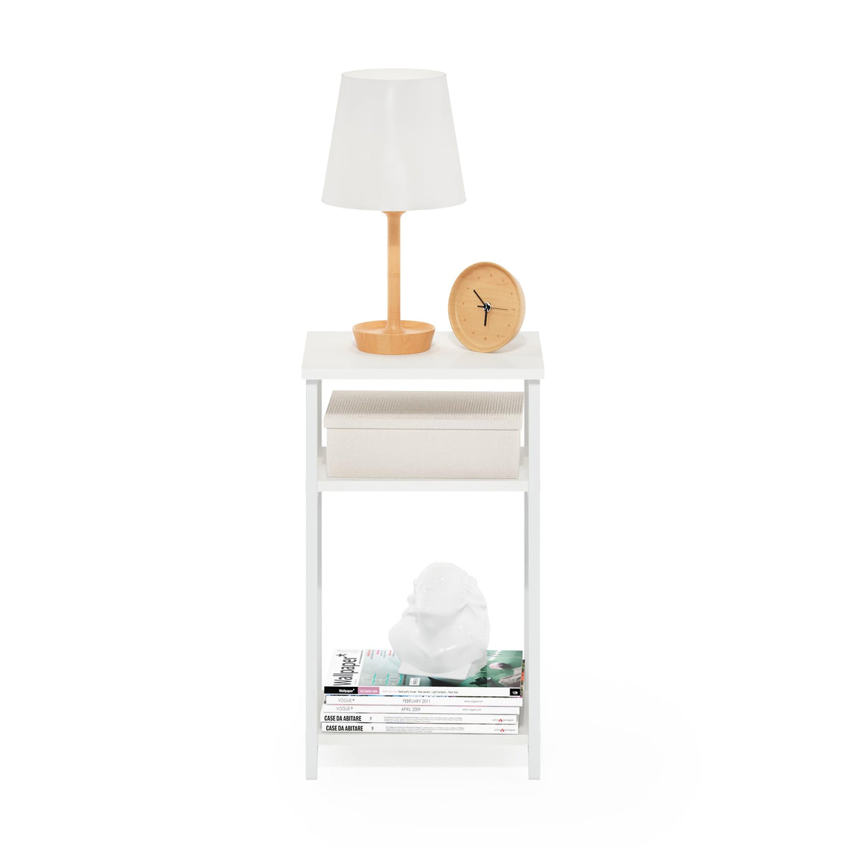 Furinno JUST Side Table, 3-Tier Metal Frame End Table with Open Shelf, Night Stand, Bedside Table, for Living Room, Bedroom, White - image 3