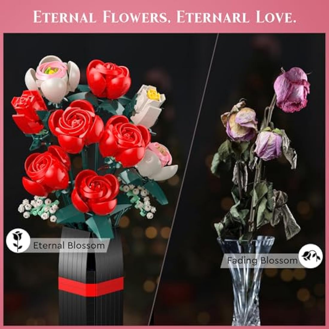 Jolof Store Rose Flower Bouquet Building Set – 841 PCS DIY Botanical Decor