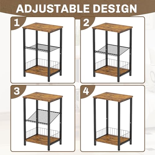 iDavosic.ly Industrial 3-Tier Side Table Set of 2 – Rustic Brown Nightstand
