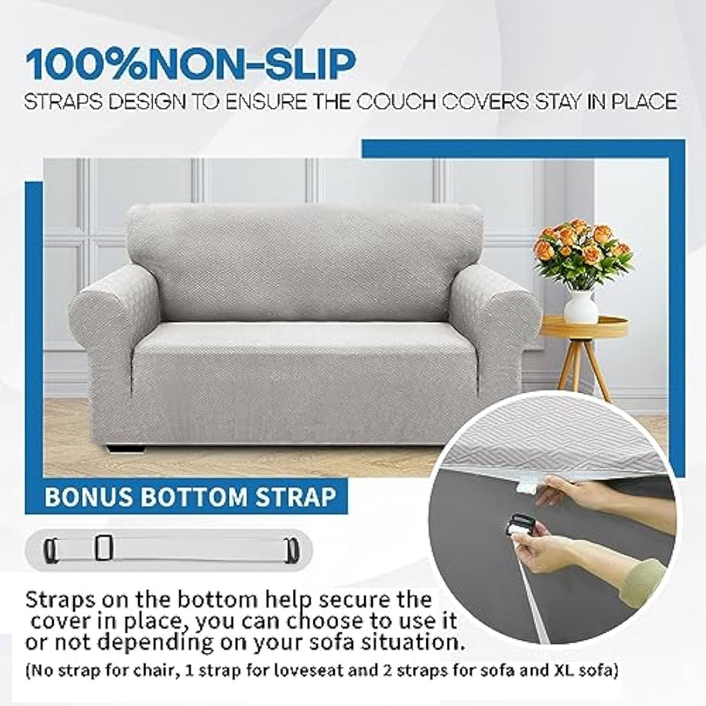 XINEAGE Stretch Sofa Cover | 3 Seater Jacquard Couch Slipcover – Silver Grey