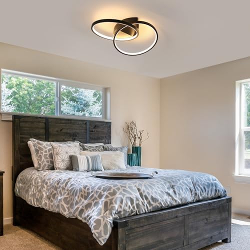 Dorlink Modern LED Ceiling Light – 33W Dual-Round Black Flush Mount, 3000K
