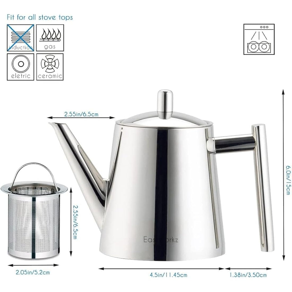 Easyworkz Stainless Steel Teapot with Infuser, 800ml Tea Maker