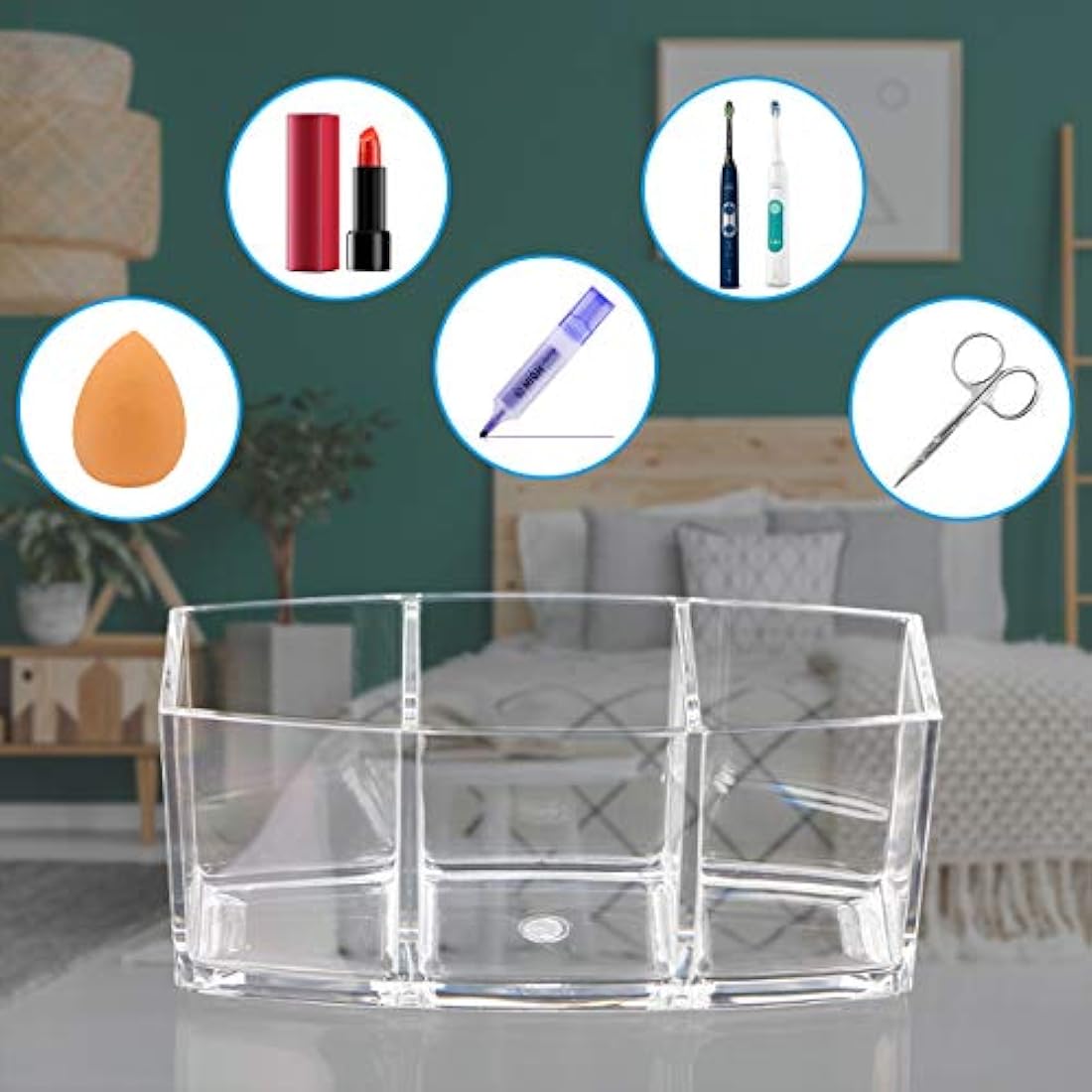3-Slot Acrylic Makeup Brush Holder & Cosmetic Organizer