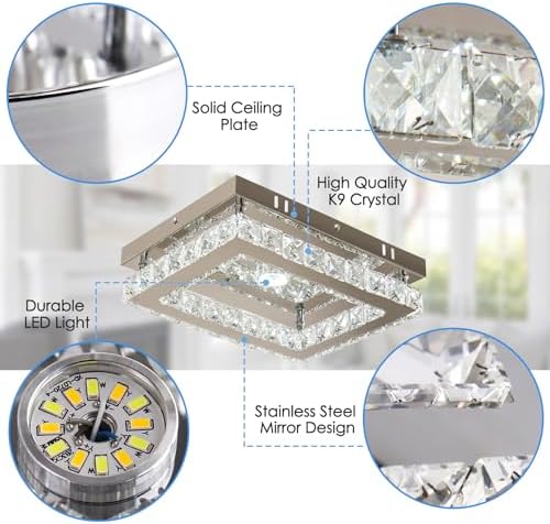 Jolof Store Modern K9 Crystal LED Ceiling Light – Dimmable Flush Mount