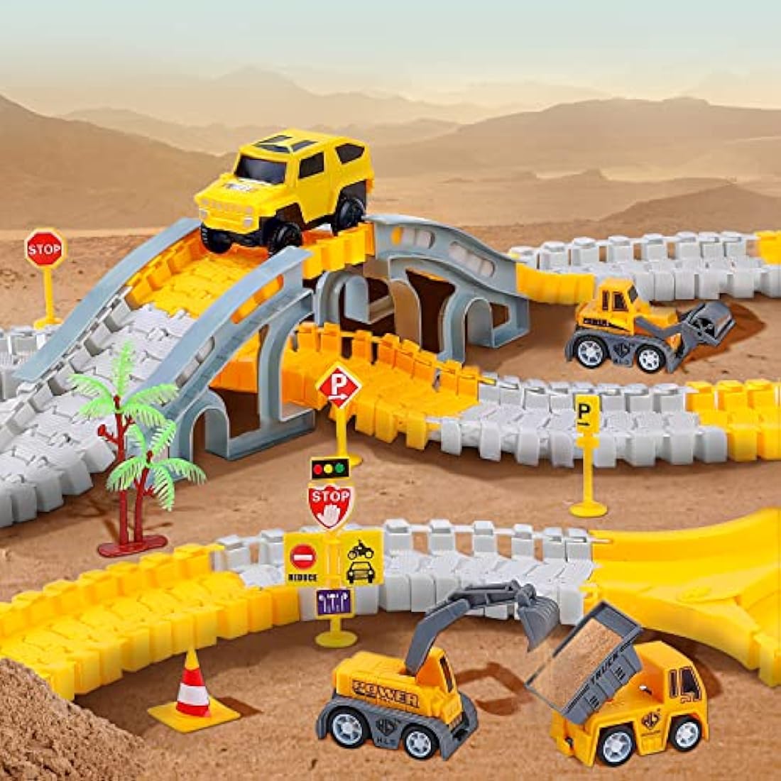 BBLIKE Construction Race Track Set – 255 PCS Flexible DIY Engineering Toy
