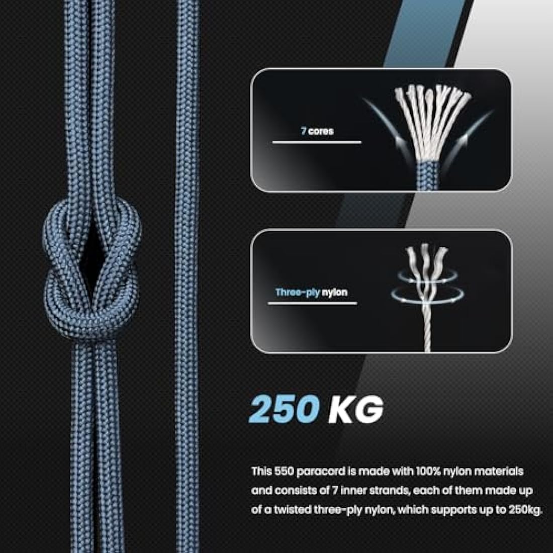 Abma Cord 550 Paracord | 100m Nylon Type III 7-Strand Rope - Navy Blue