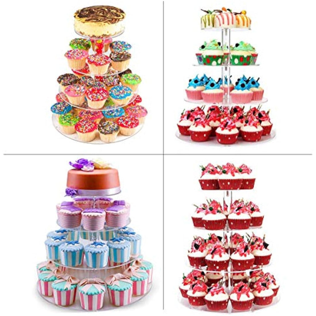 ULIFEME 4 Tier Cupcake Stand – Clear Acrylic Round Dessert Tower