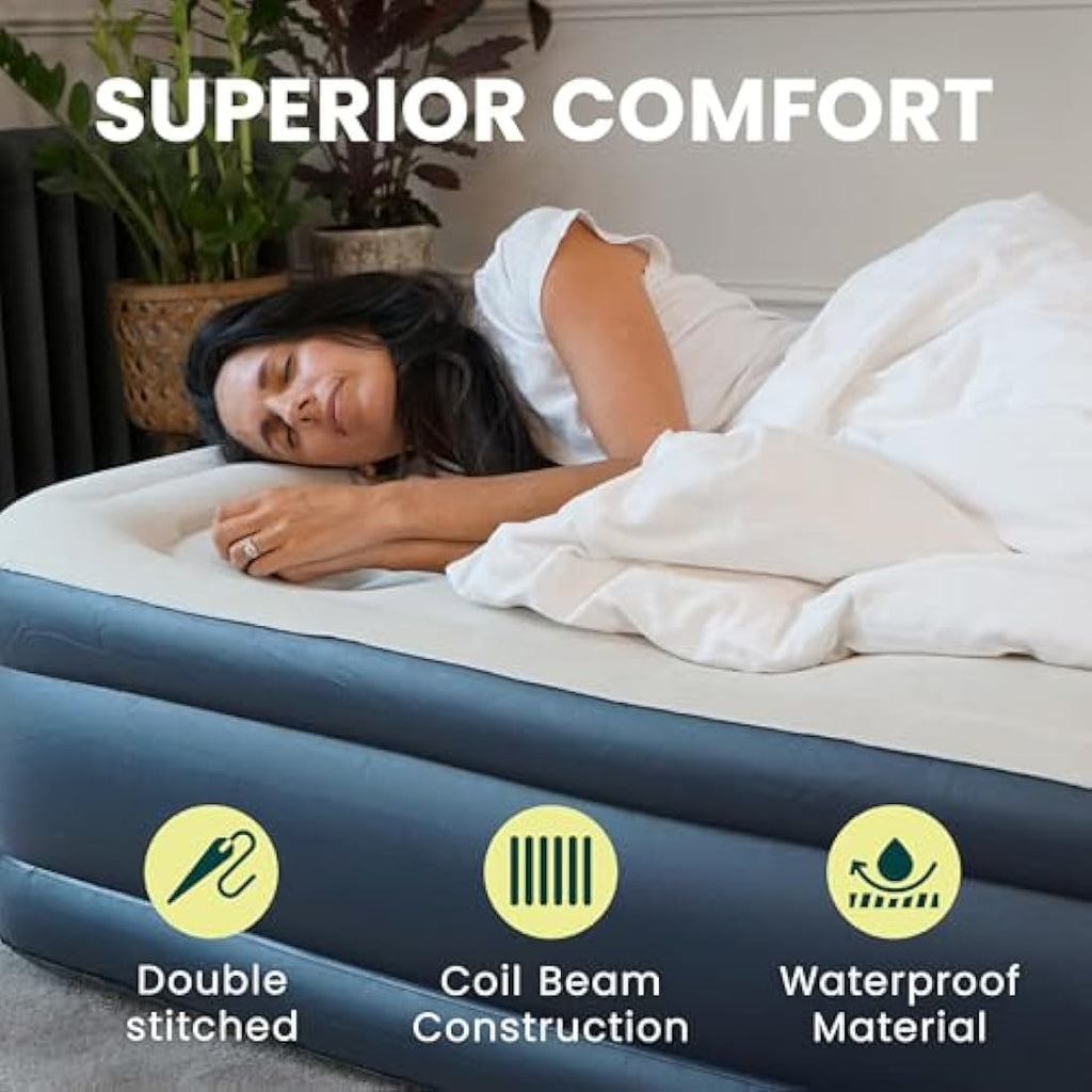 Green Haven Single Raised Air Bed with Built-in Electric Pump & Bag
