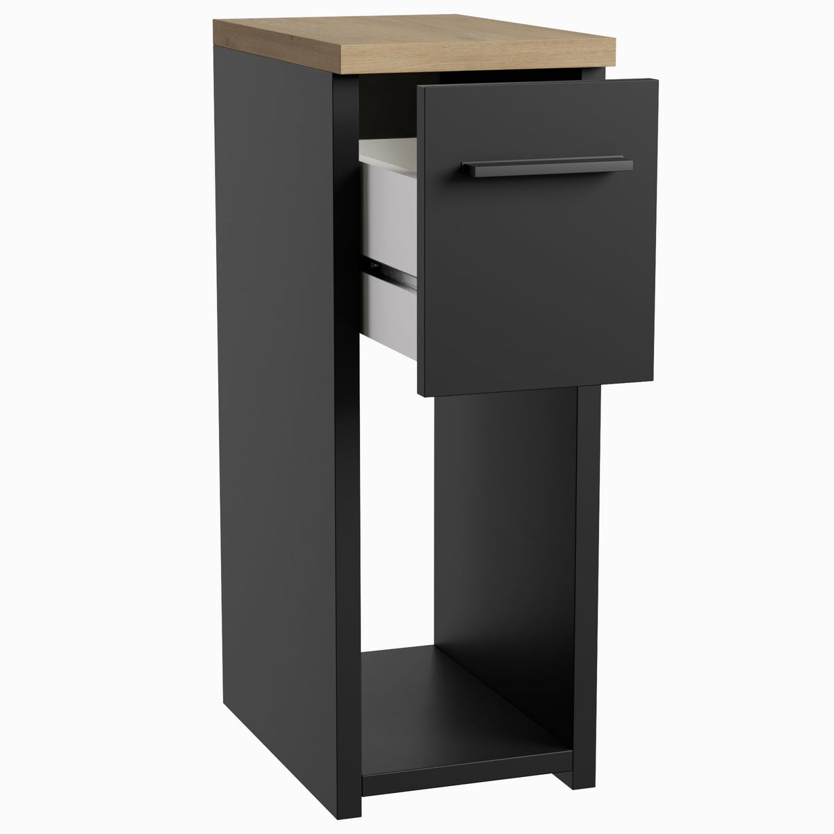 ComfortCove Narrow Bedside Table with Storage Shelf & Handle, Black/Oak - image 4