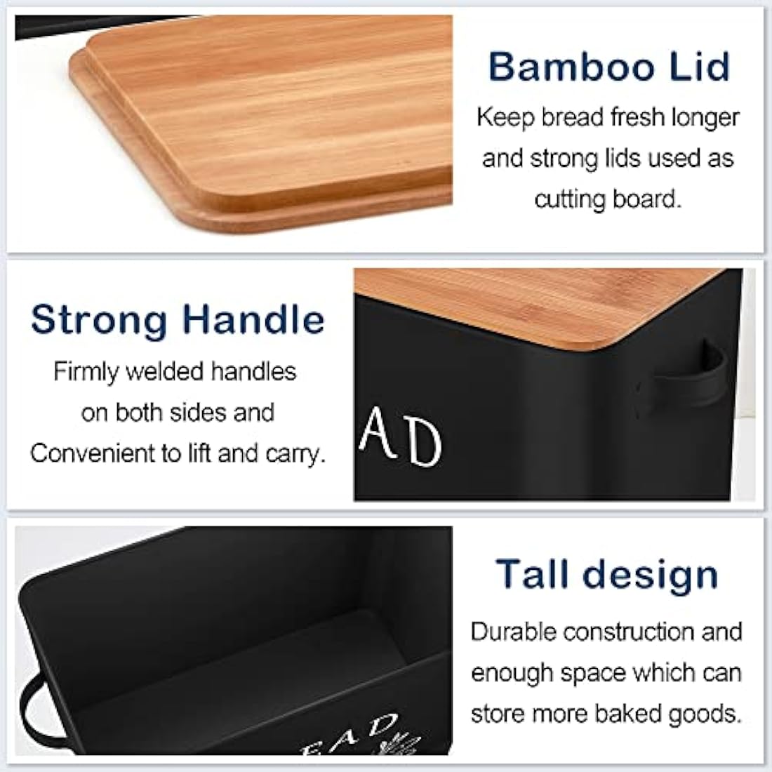 Herogo Metal Bread Bin – Large Bread Box with Wooden Cutting Board Lid