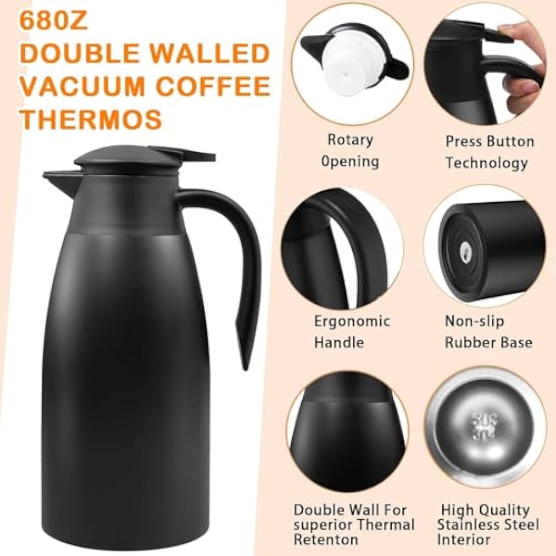 2-Pack 68oz Thermal Coffee Carafe | Stainless Steel Jug