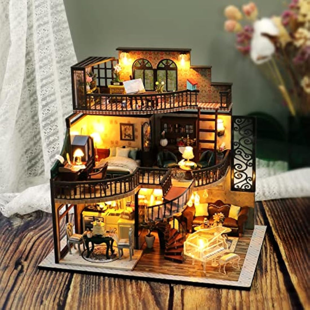 Spilay DIY Miniature Dollhouse Kit: Dream Building Pavilion with Music Box