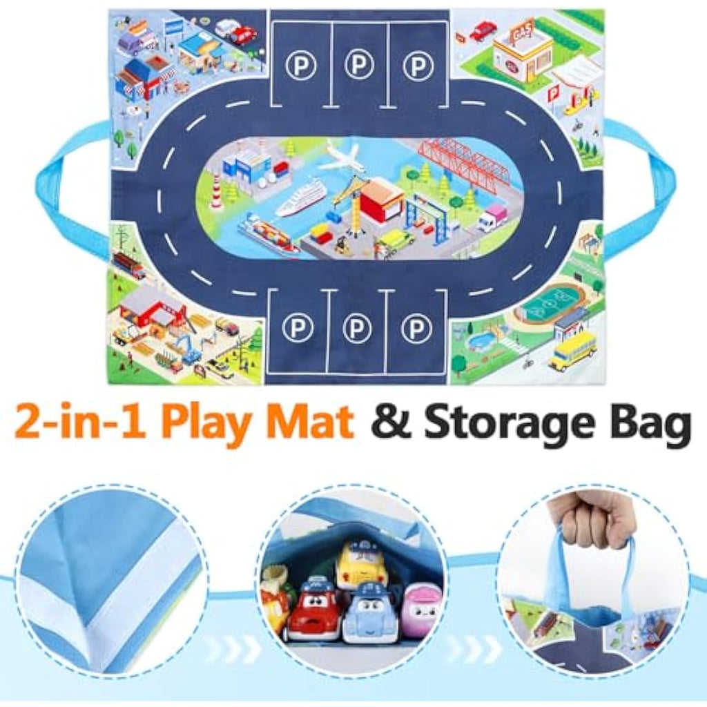 Jolof Store 12-Piece Pull Back Car Toys with 2-in-1 Play Mat Storage Bag