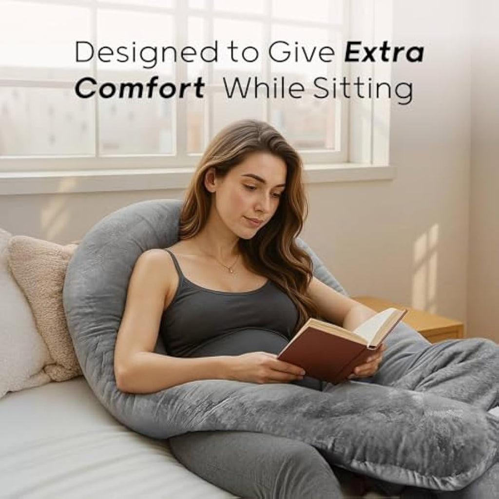 Nuliie U-Shaped Pregnancy Pillow | Full Body Support Velvet Cover - Grey