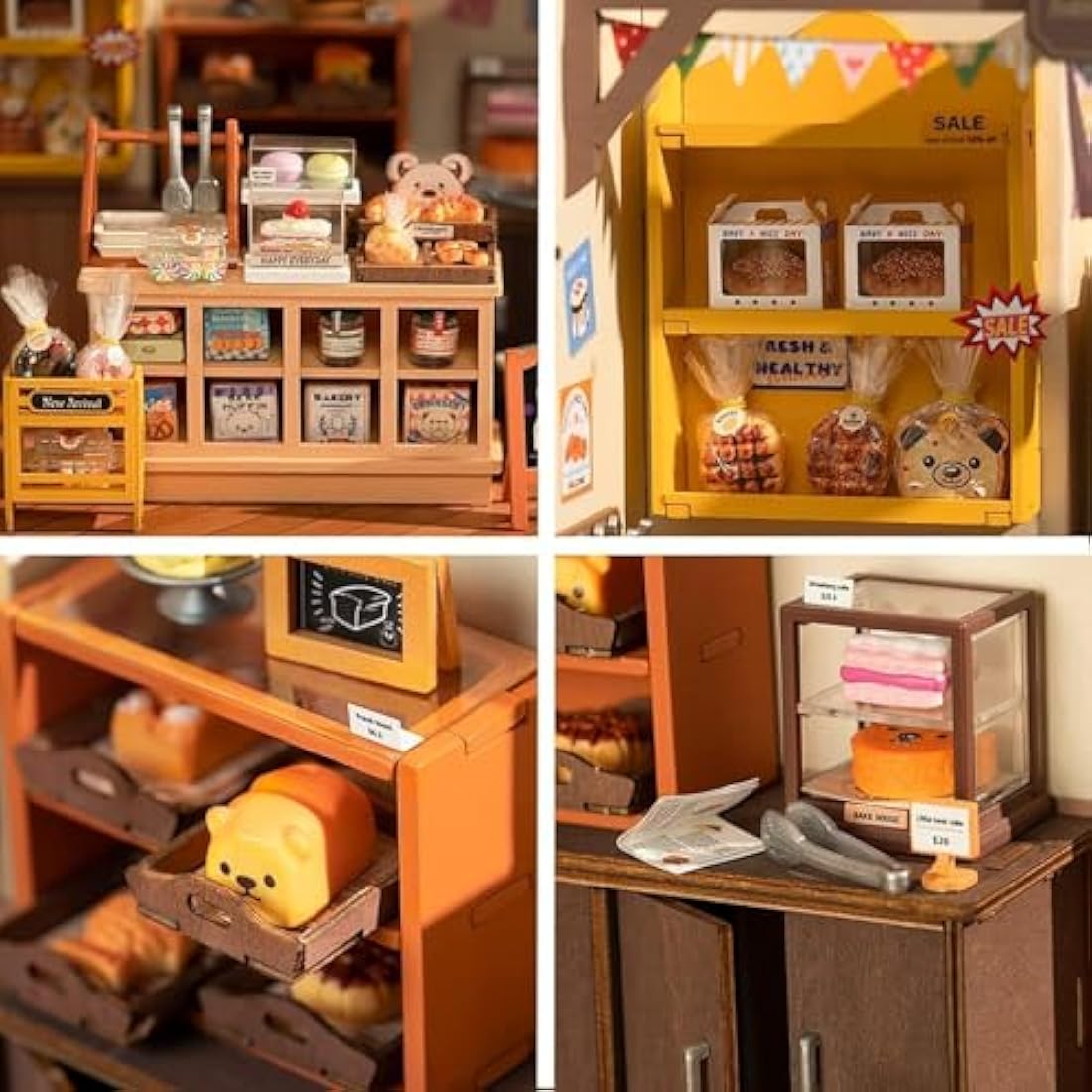 RoWood DIY Miniature Dollhouse Kit - Wooden Bakery Model with LED Lights