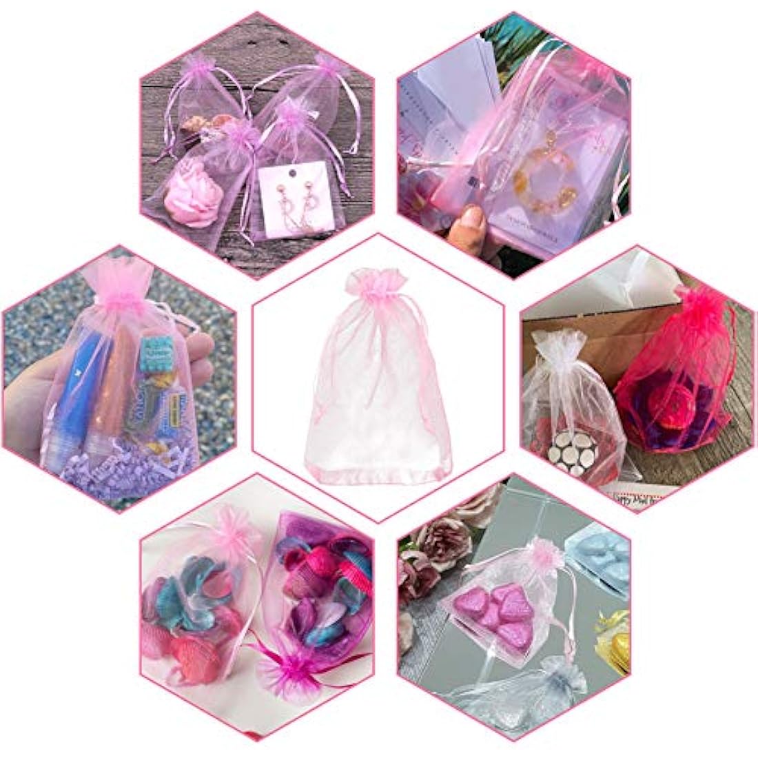 G2PLUS Pink Organza Gift Bags | 100 PCS Large Mesh Jewelry Pouches