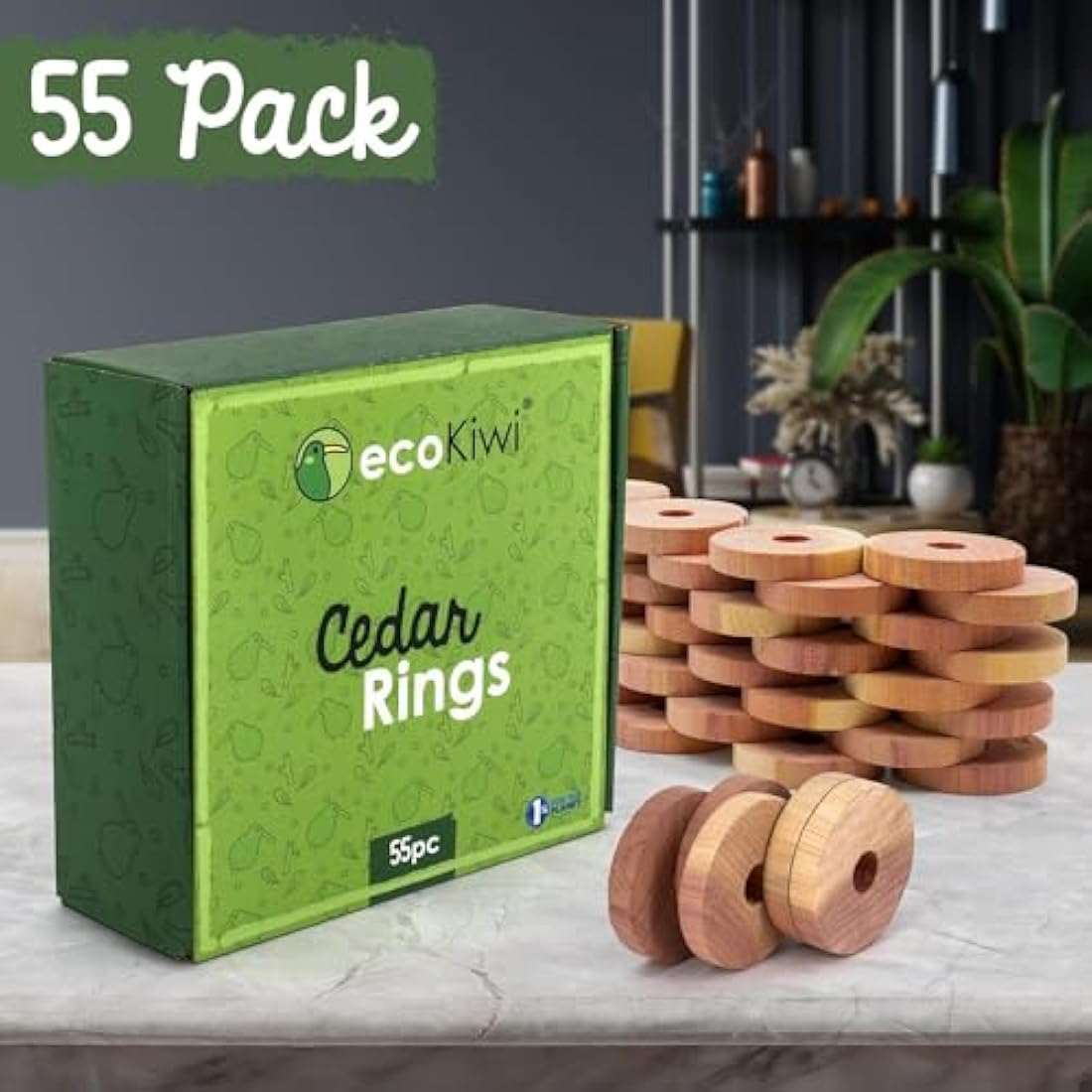 ecoKiwi Cedar Moth Repellent Rings - 55 Pack Natural Red Cedarwood