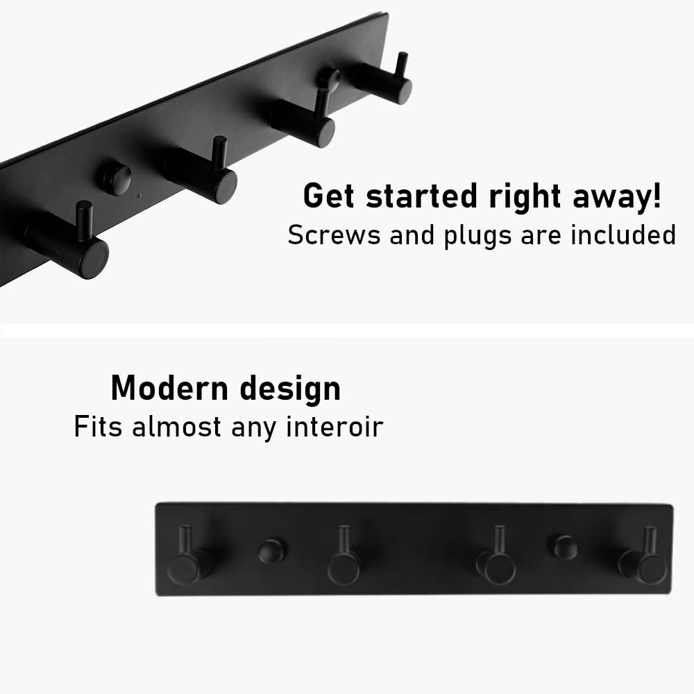 Brute Strength – Stainless Steel wall Coat Rack – Black – 4 Hooks · 25 cm - image 4