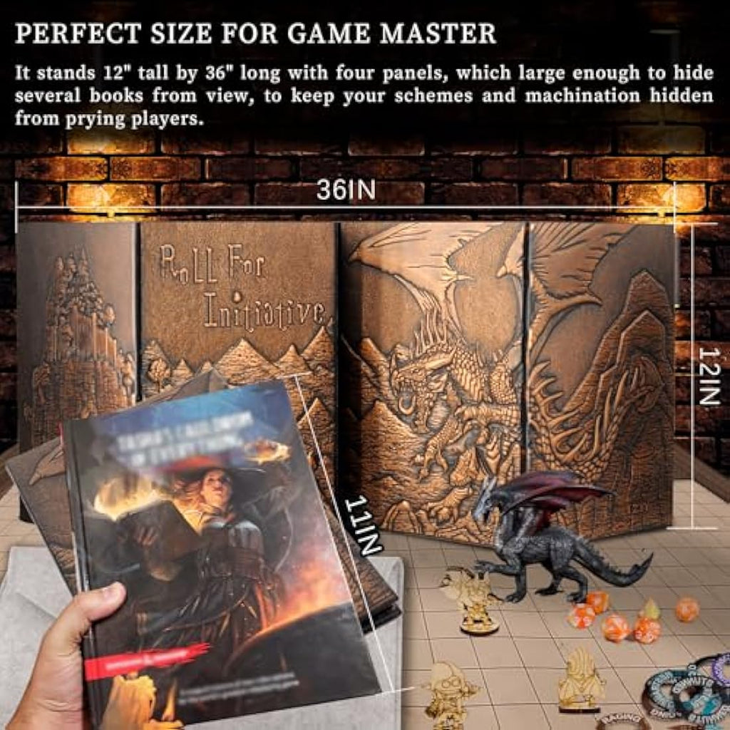 Faux Leather DM Screen – 4-Panel Embossed Dragon & Mimic