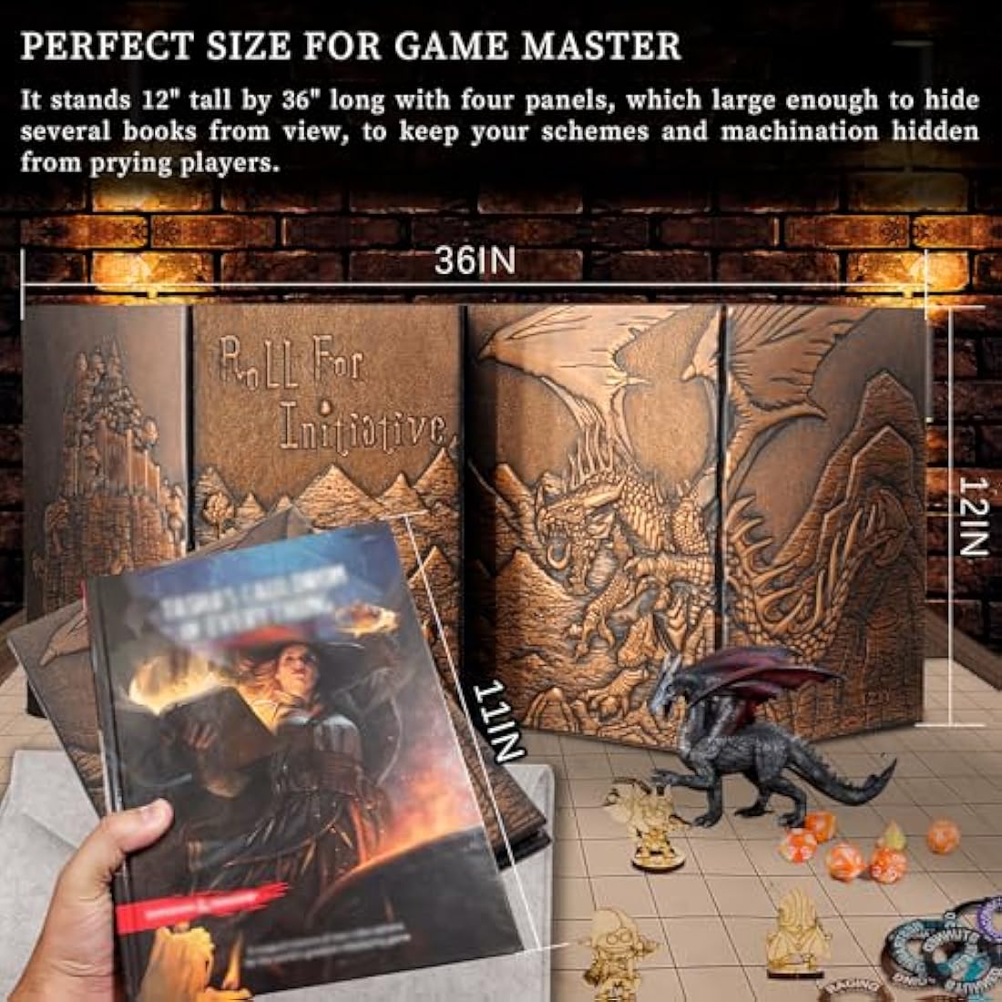 Faux Leather DM Screen – 4-Panel Embossed Dragon & Mimic