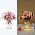 LED Pink Artificial Rose Flowers with Glass Vase – 13"